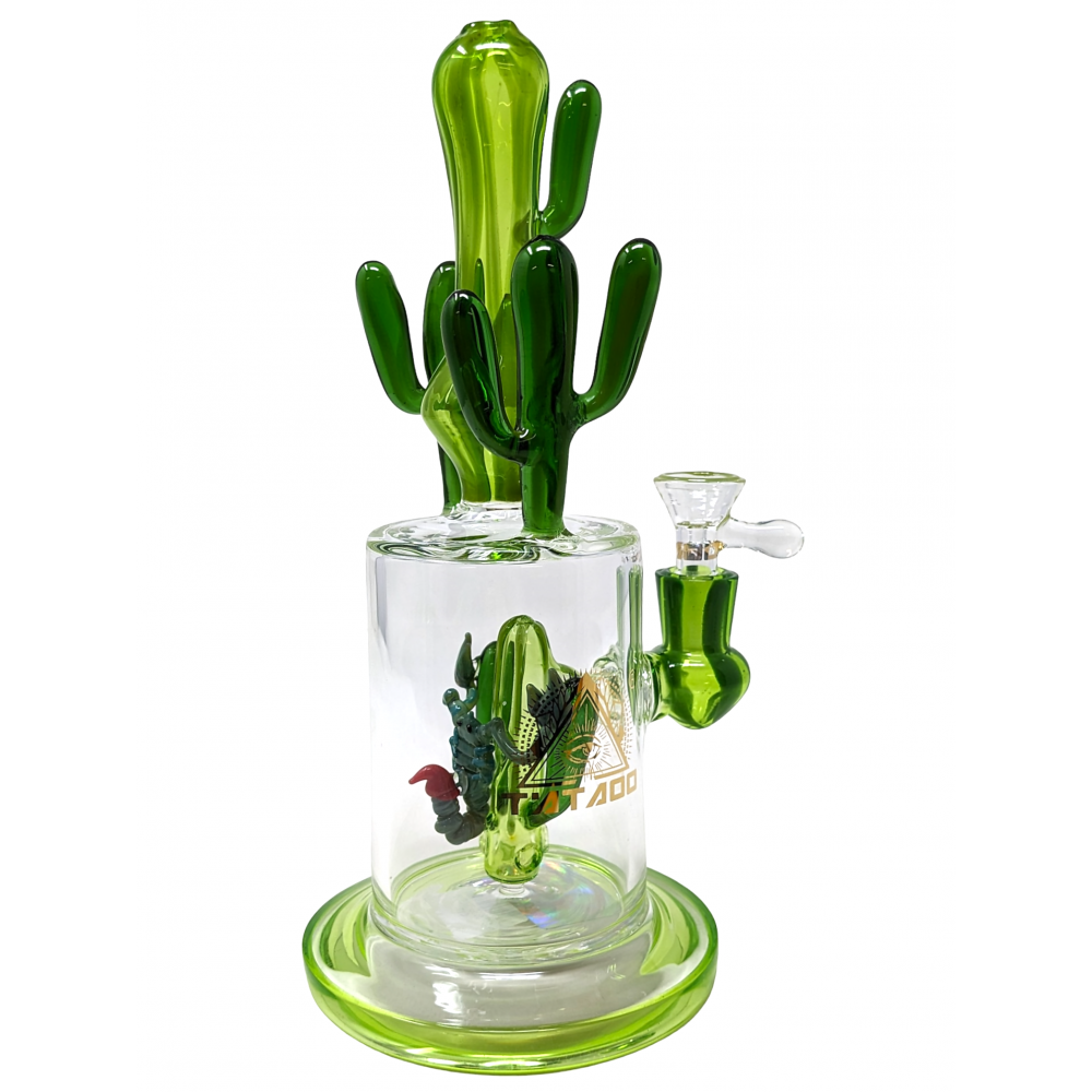 10" TATTOO Glass Cactus Perk Water Pipe
