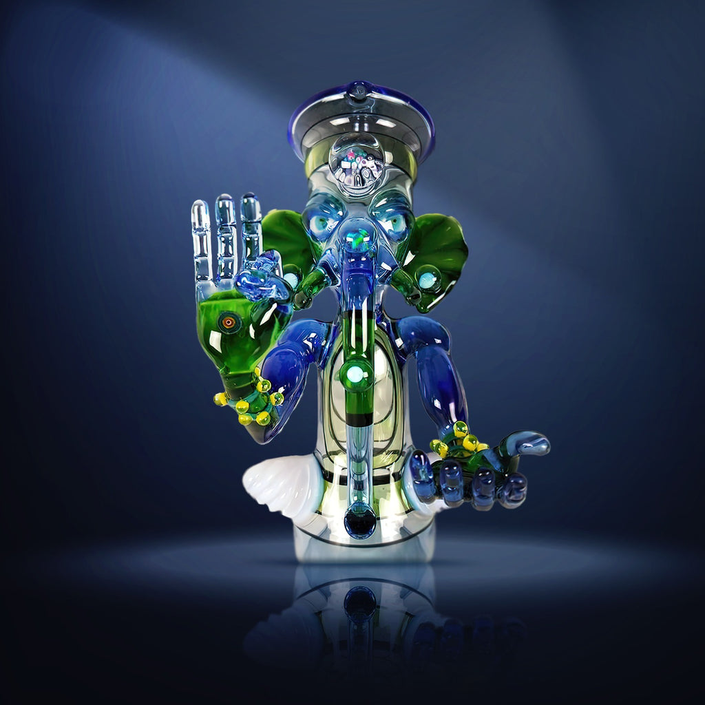 Creep Glass - Large Encalmo Ganesh Green and Blue Heady Glass