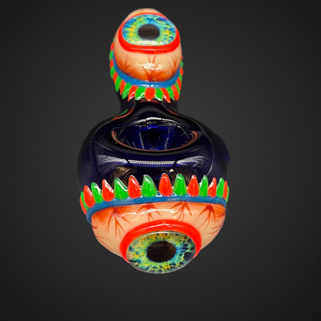This Head Shop Glass - 3D Hand Painted Hand Pipes Glow in the Dark Eyes