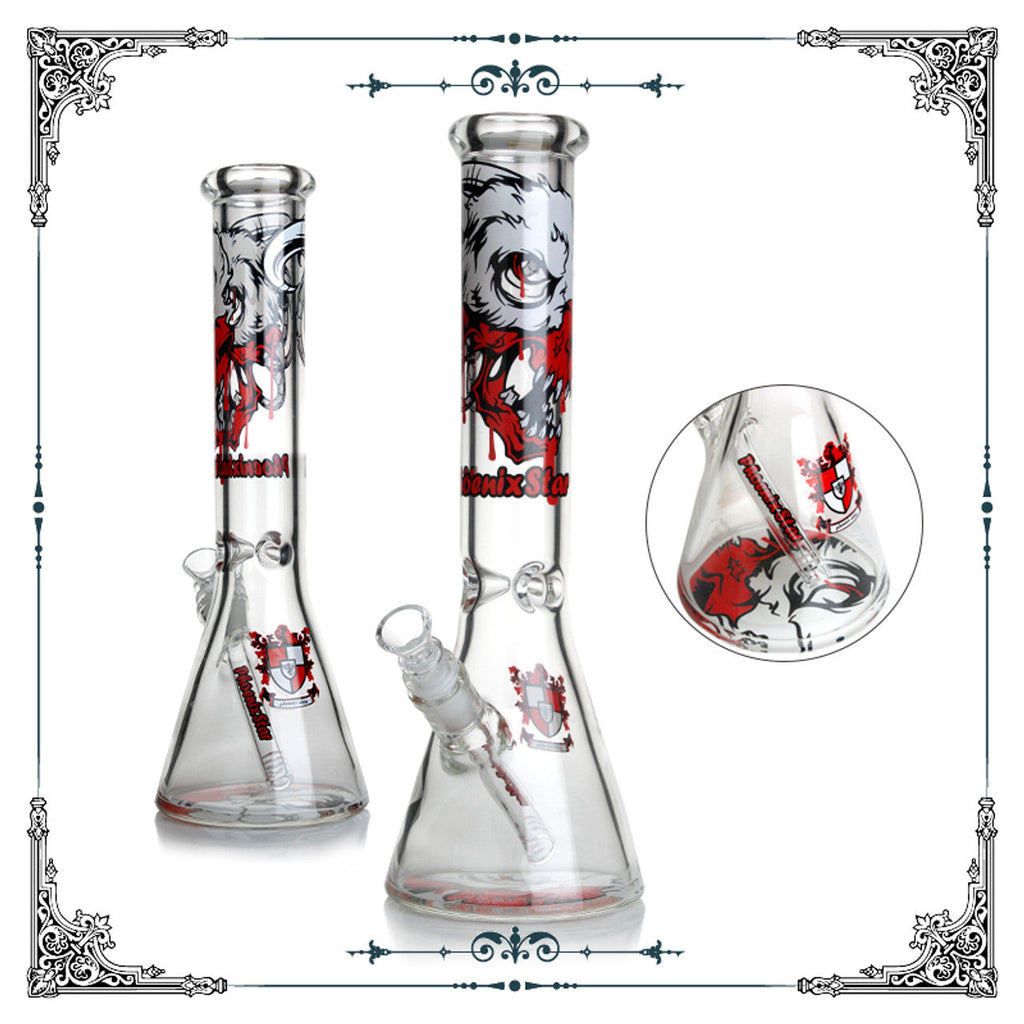 Phoenix Glass 14 Inches 7mm Thick Beaker Blood Skull Decals