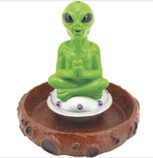 Meditating Alien on UFO Dual Incense Burner