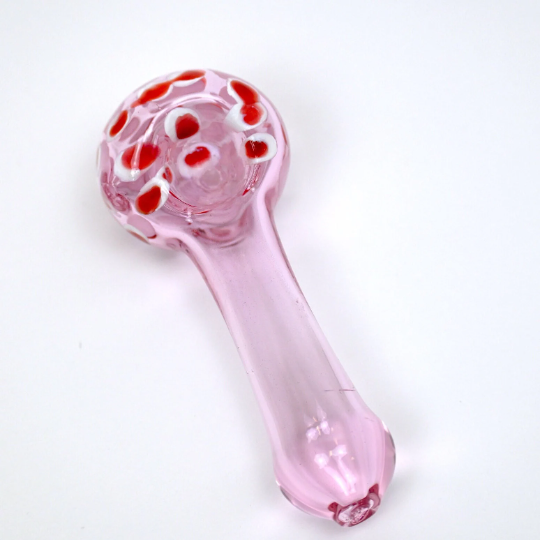 Dotted Red Clear Pink Handmade Glass pipe 5'